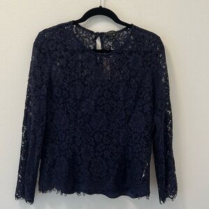 NWT J. Crew Lace Top Built-in Cami Navy Blue Blouse Top Size 6 Style H2200